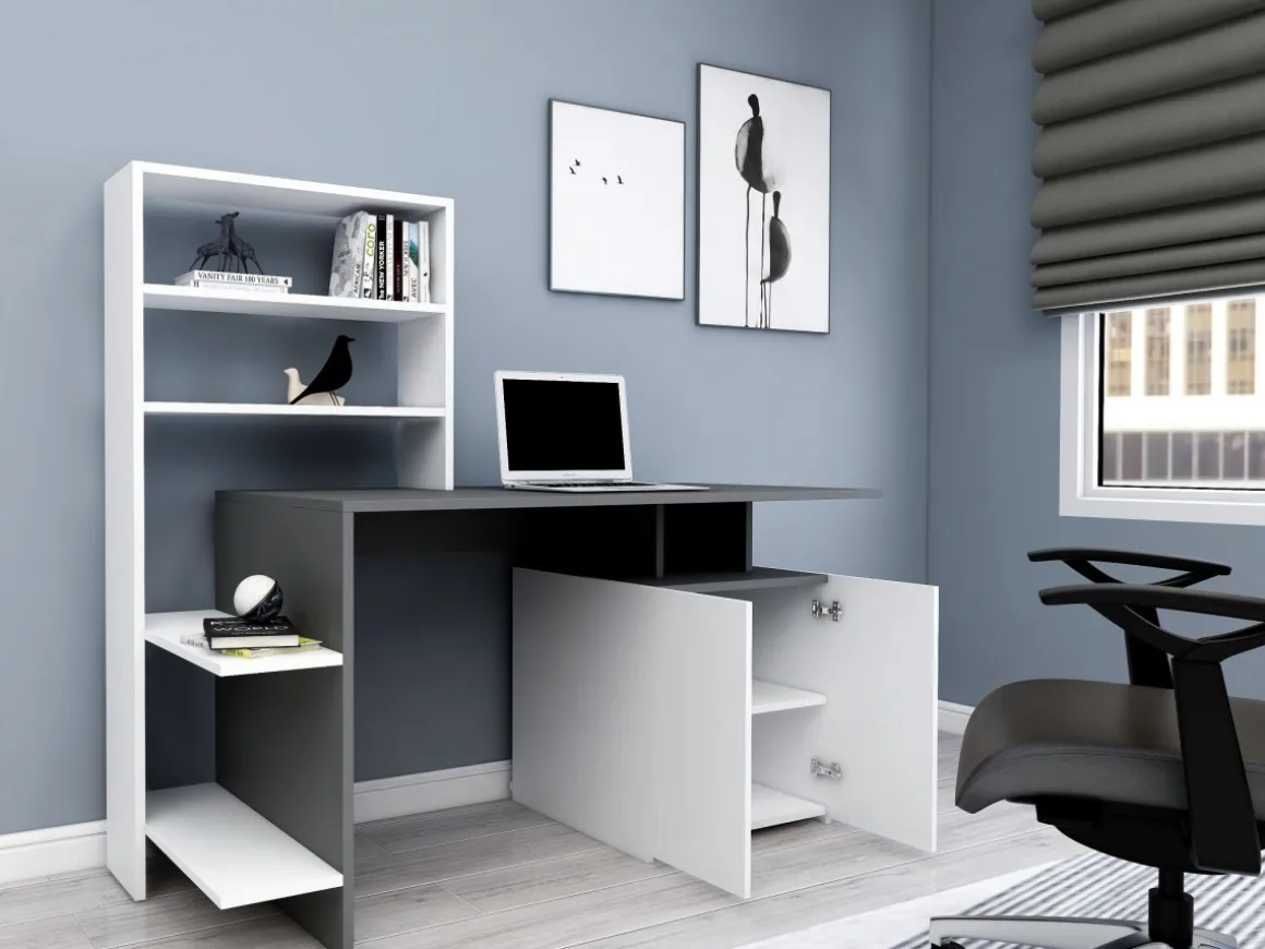 Bureau en bois "Melis " - 146 x 60 x 128 cm - Blanc Anthracite