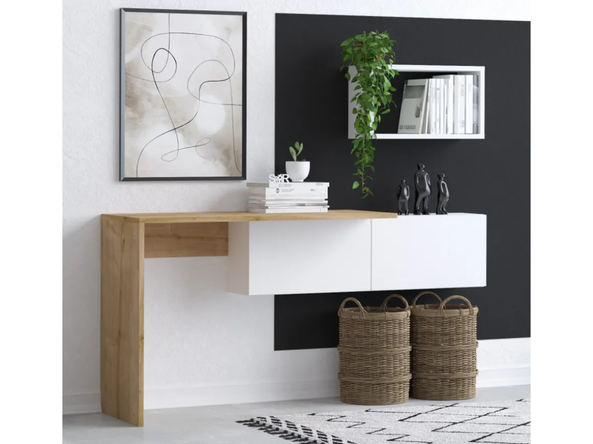 Bureau en bois "Tiff" - 145 x 45 x 74 cm - Chêne blanc