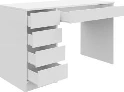 Bureau en bois 5 tiroirs "Malika" - 120 x 75 x 55 cm - Blanc