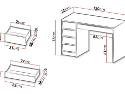 Bureau en bois 5 tiroirs "Malika" - 120 x 75 x 55 cm - Blanc