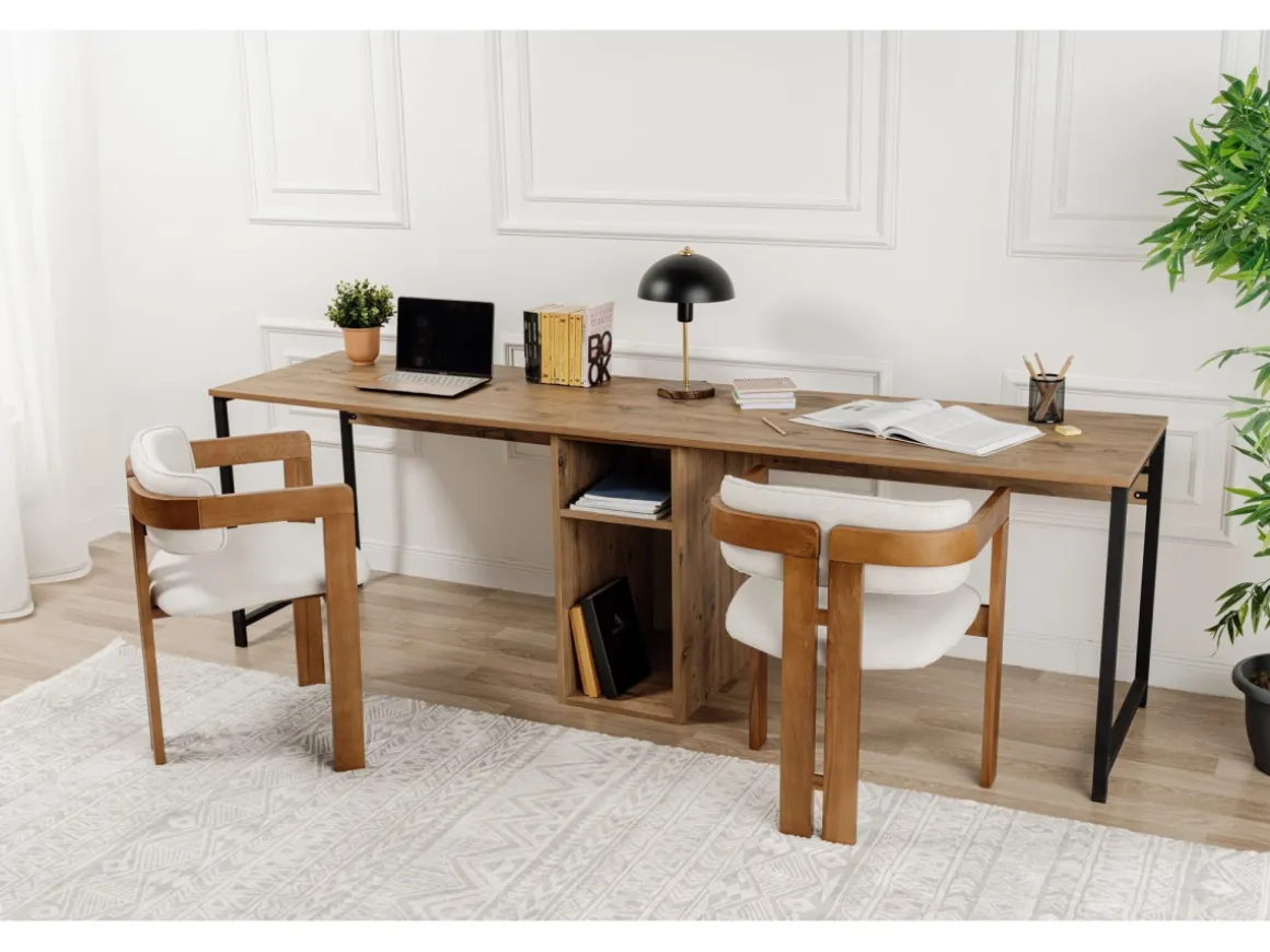 Bureau en bois "Twin Study Desk" - 240 x 60 x 74 cm - Pin atlantiqueNoir
