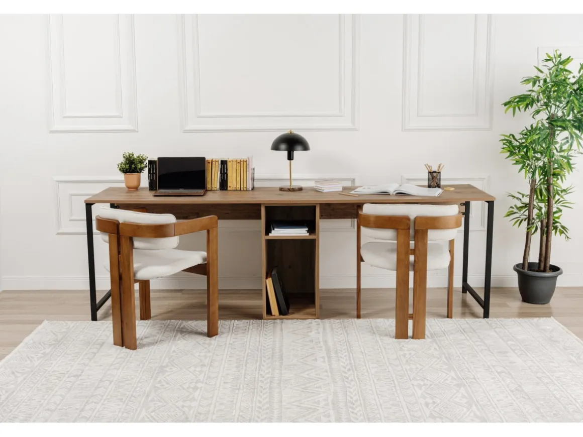 Bureau en bois "Twin Study Desk" - 240 x 60 x 74 cm - Pin atlantiqueNoir