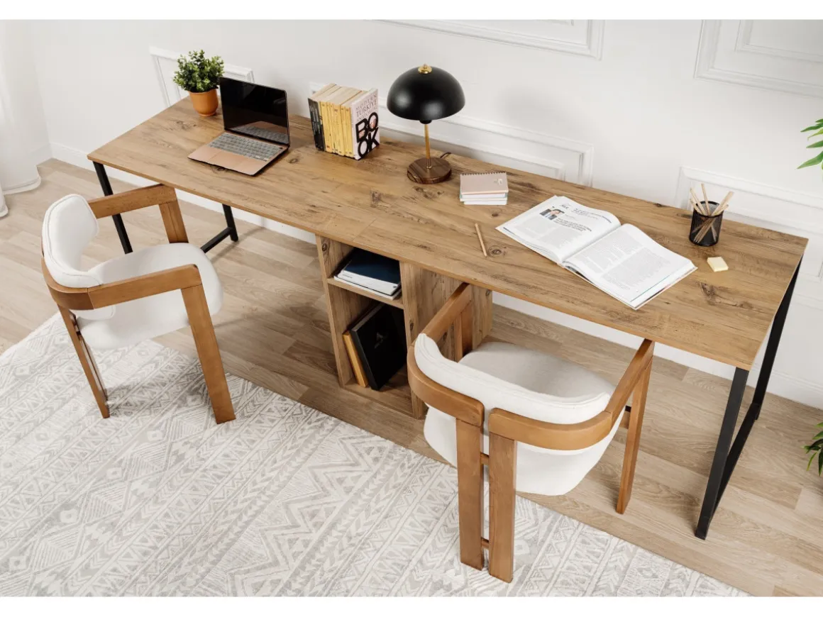 Bureau en bois "Twin Study Desk" - 240 x 60 x 74 cm - Pin atlantiqueNoir