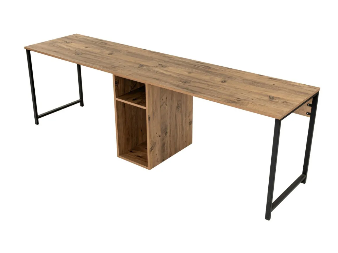 Bureau en bois "Twin Study Desk" - 240 x 60 x 74 cm - Pin atlantiqueNoir
