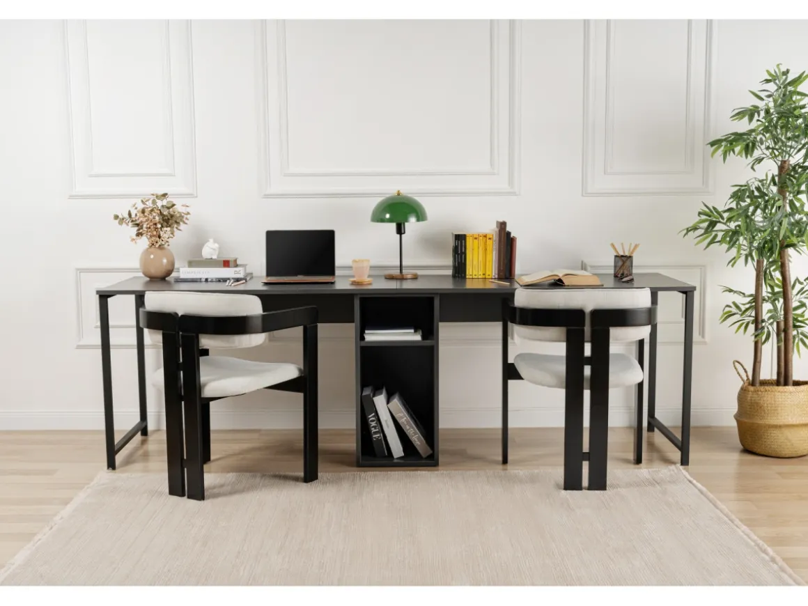 Bureau en bois "Twin Study Desk" - 240 x 60 x 74 cm - AnthraciteNoir