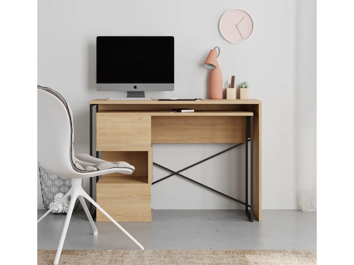 Bureau modulable en bois "Badau" - 110 x 102 x 77 cm - Beige