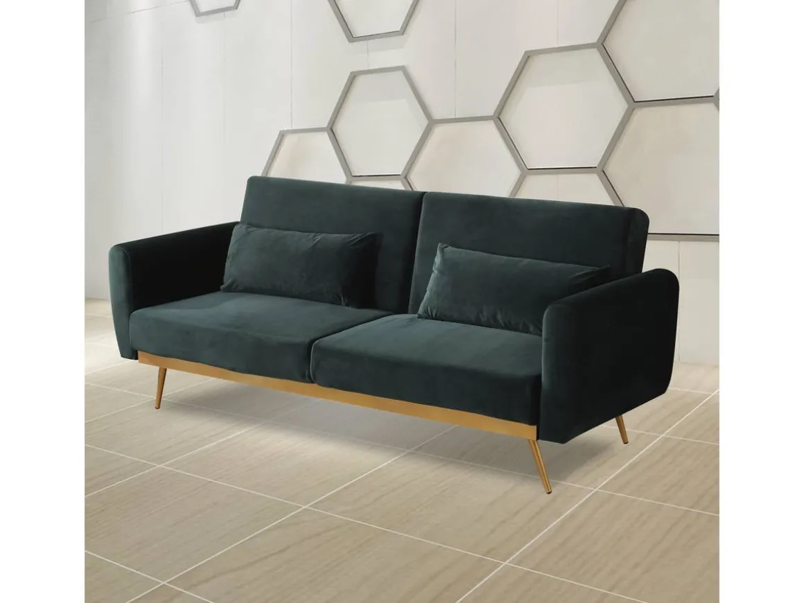Canapé Clic Clac en velours "Donia" - 203 x 81 x 83 cm - 3 places - Vert foncé