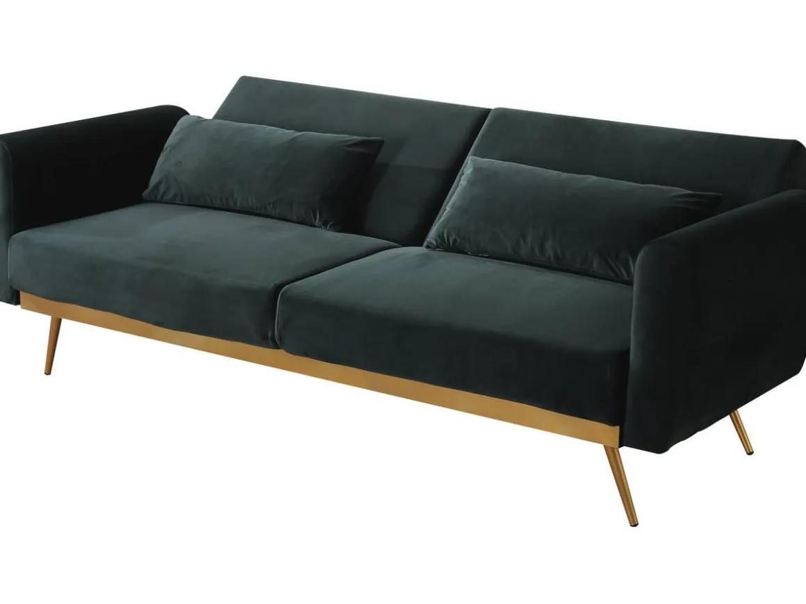 Canapé Clic Clac en velours "Donia" - 203 x 81 x 83 cm - 3 places - Vert foncé