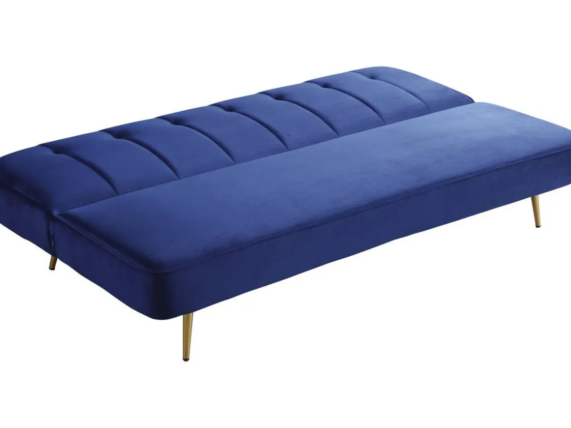 Canapé Clic Clac en velours "James" - 180 x 83 x 75 cm - 3 places - Bleu foncé