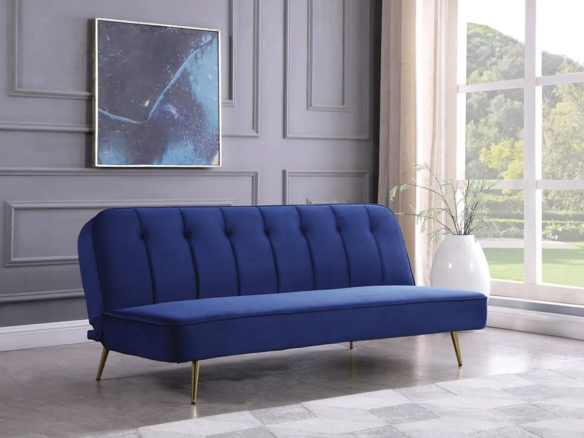 Canapé Clic Clac en velours "James" - 180 x 83 x 75 cm - 3 places - Bleu foncé