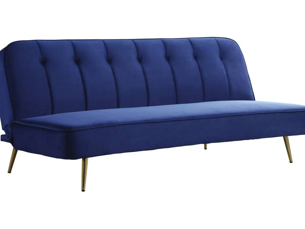 Canapé Clic Clac en velours "James" - 180 x 83 x 75 cm - 3 places - Bleu foncé