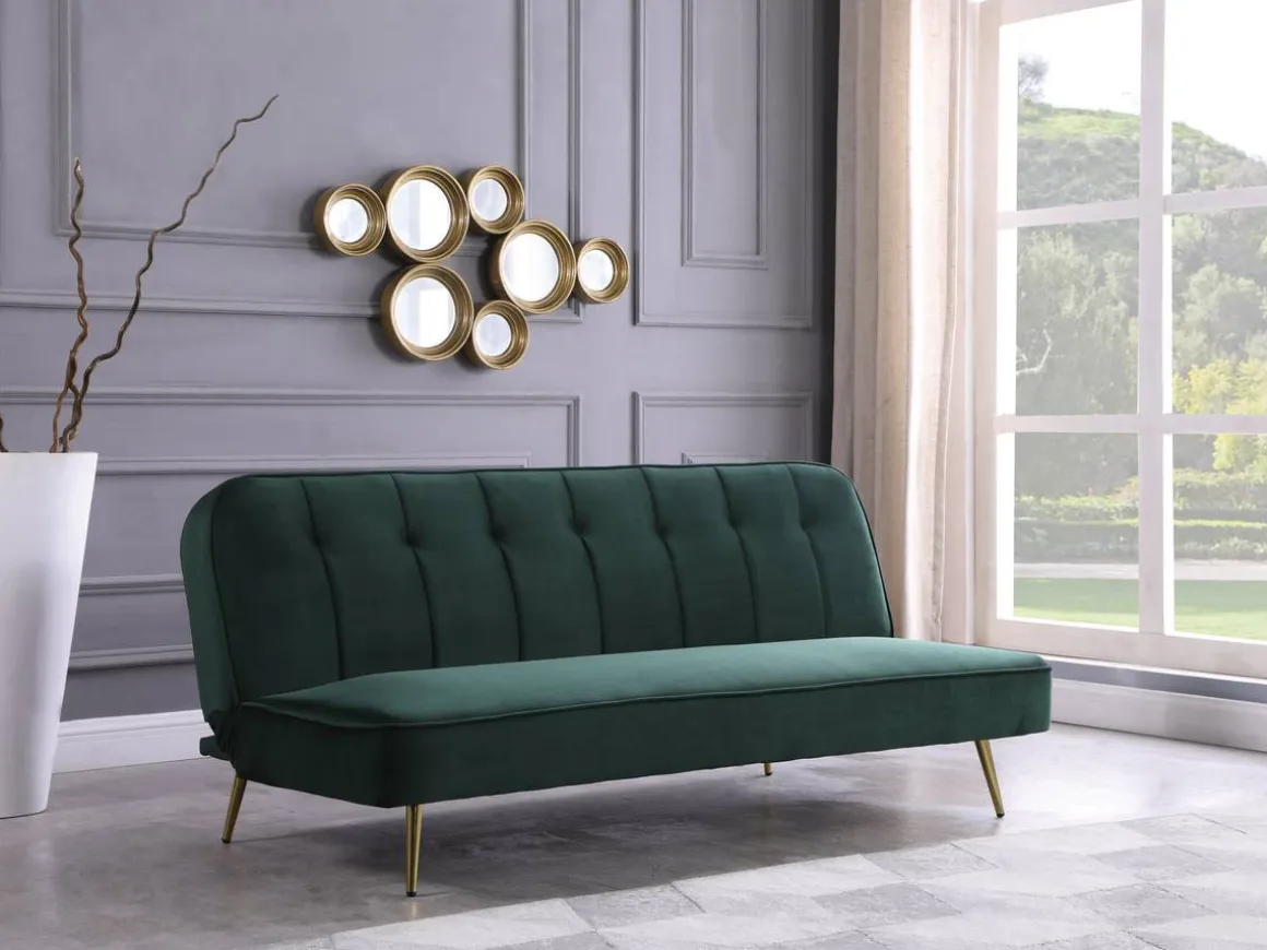 Canapé Clic Clac velours "James" - 180 x 83 x 75 cm - 3 places - Vert foncé.