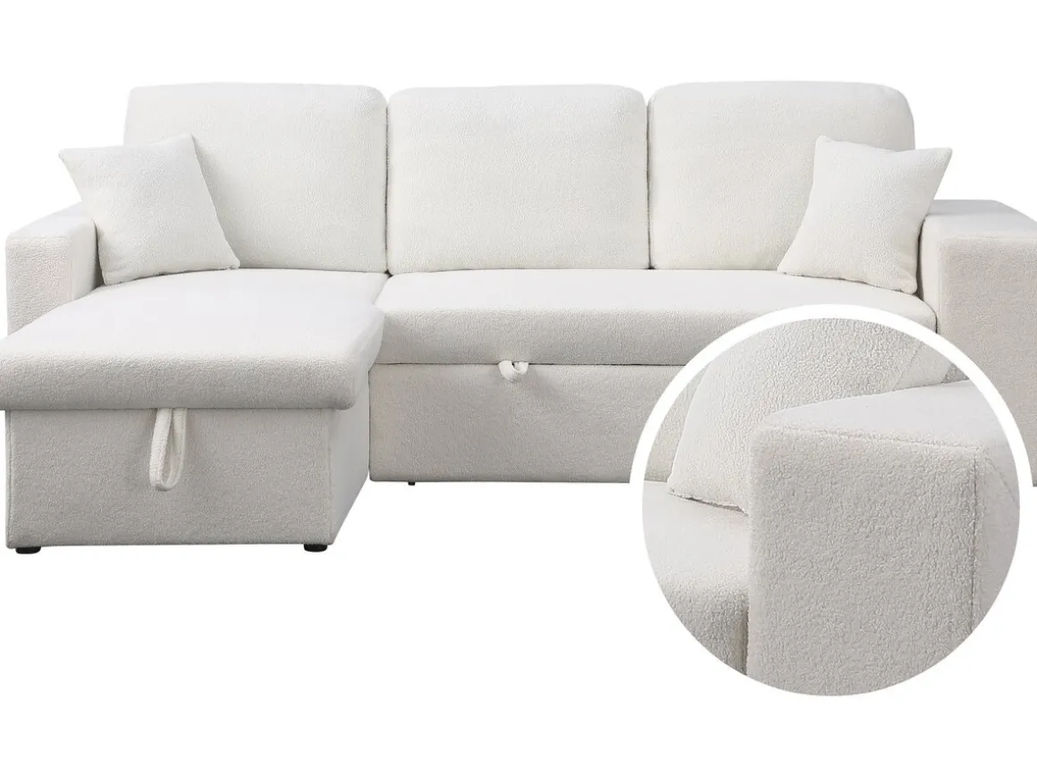 Canapé d'angle bouclettes convertible/reversible "Axel" - 3 Places - Blanc