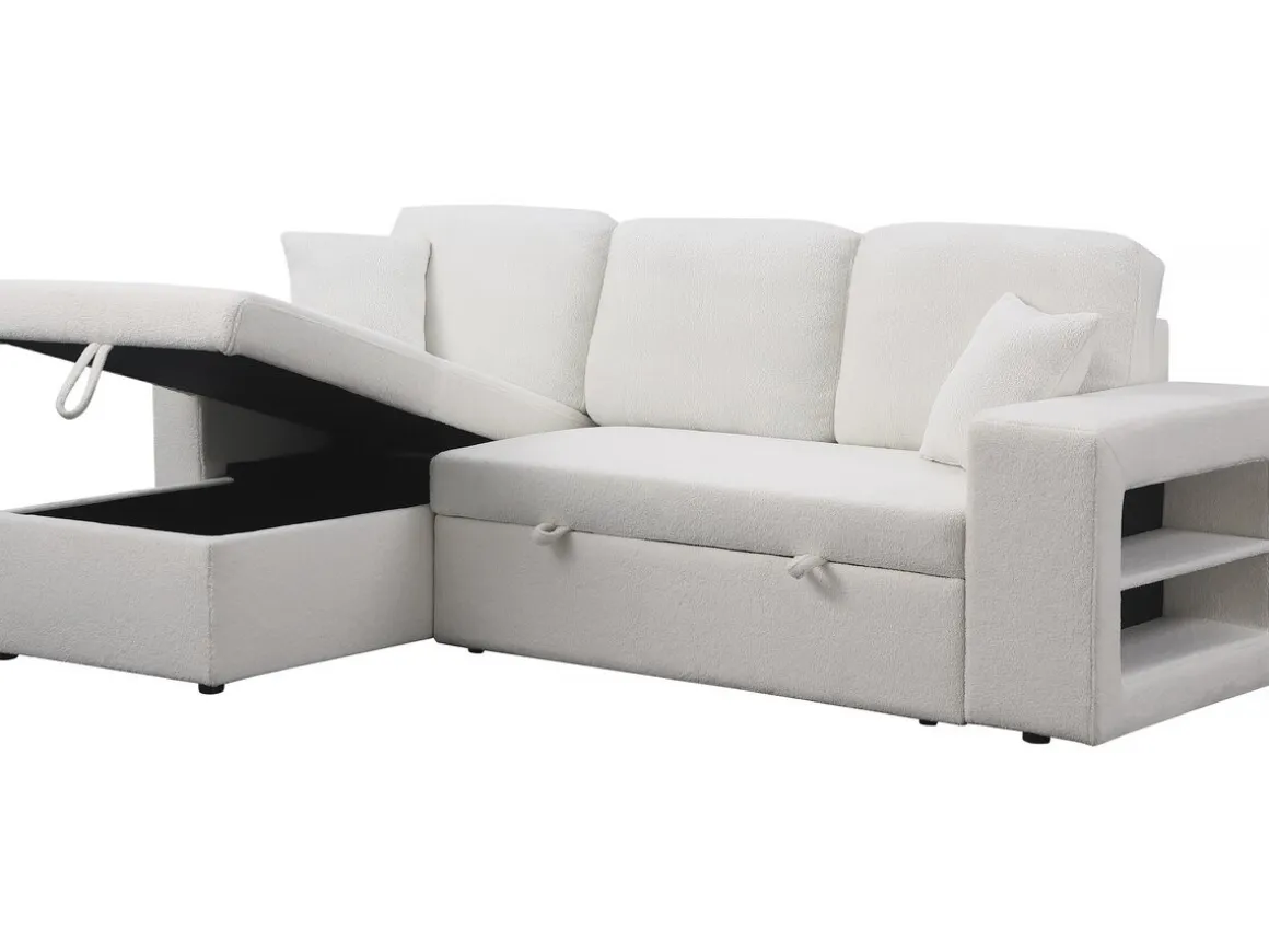 Canapé d'angle bouclettes convertible/reversible "Axel" - 3 Places - Blanc