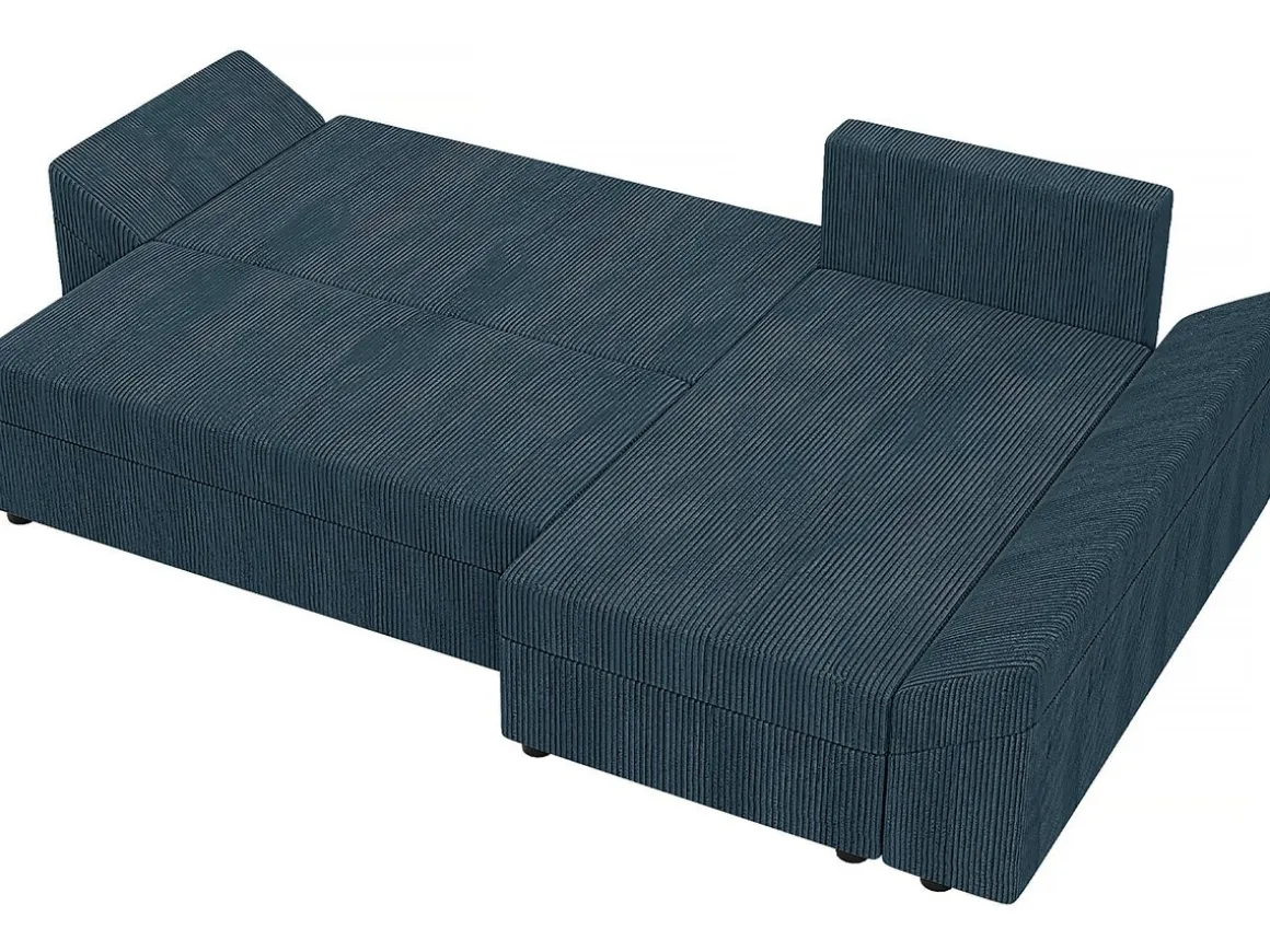 Canapé d'angle convertible avec coffre "Vaugirard" en velours côtelé - 3 places - Bleu