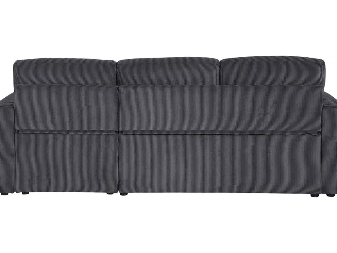 Canapé d'angle convertible en velours côtelé "Alain" - 3 places - Gris