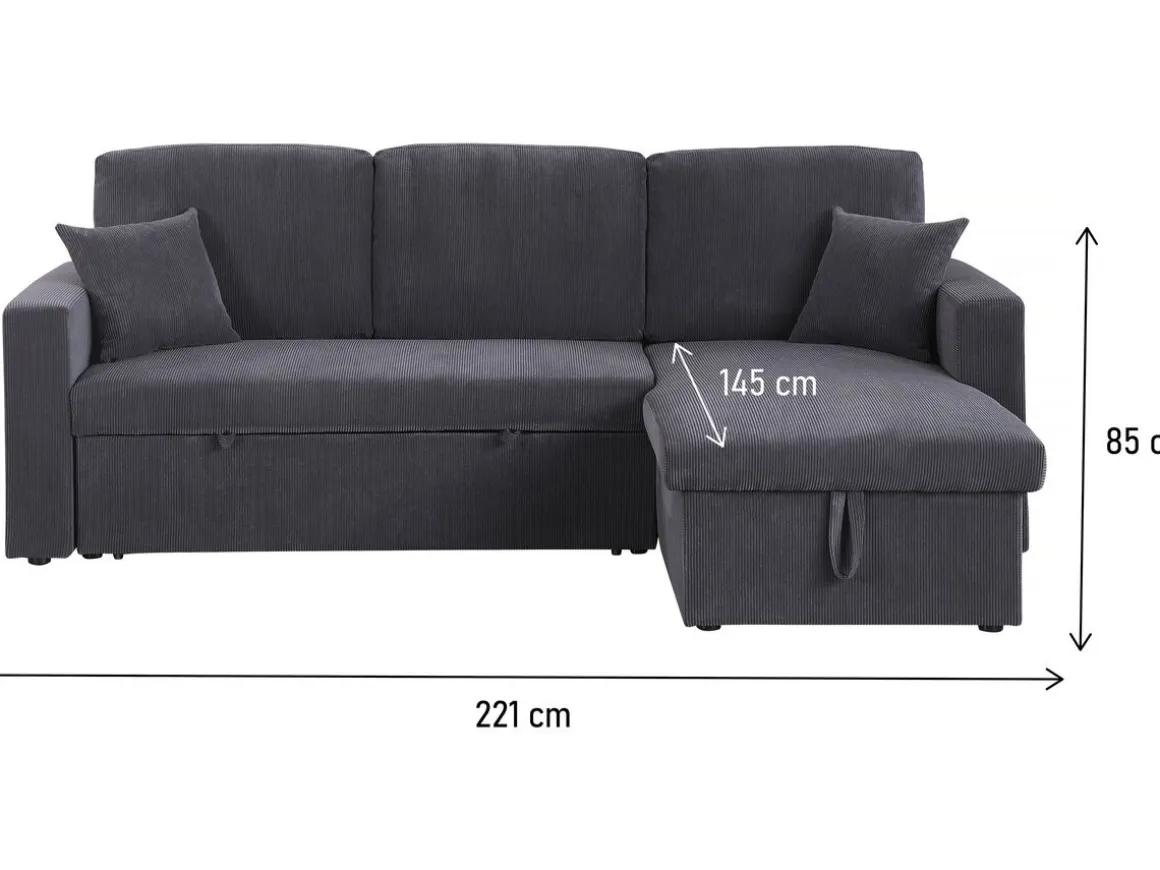 Canapé d'angle convertible en velours côtelé "Alain" - 3 places - Gris