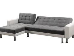 Canapé d'angle convertible et réversible "Theo" - 258 x 82/147 x 82 cm - 4 places -Gris/Blanc