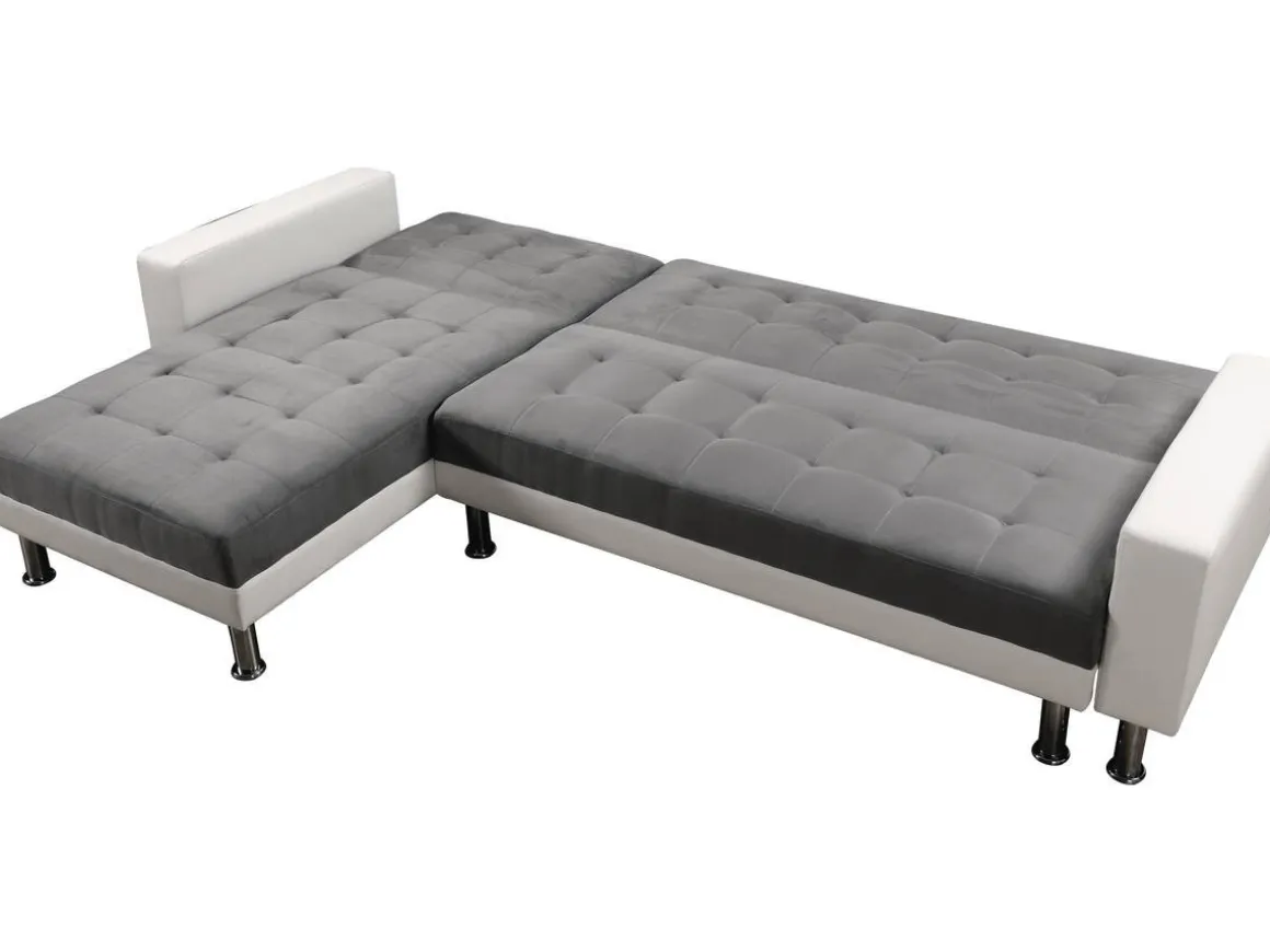 Canapé d'angle convertible et réversible "Theo" - 258 x 82/147 x 82 cm - 4 places -Gris/Blanc