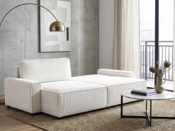 Canapé d'angle convertible et reversible en velours côtelé "Montaigne" - 3 places  - Beige