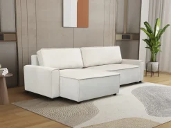 Canapé d'angle convertible et reversible en velours côtelé "Montaigne" - 3 places  - Beige