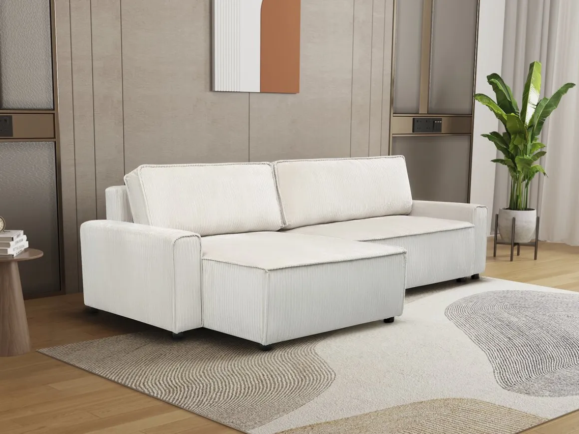 Canapé d'angle convertible et reversible en velours côtelé "Montaigne" - 3 places - Beige