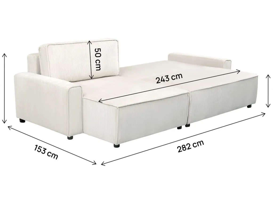 Canapé d'angle convertible et reversible en velours côtelé "Montaigne" - 3 places - Beige