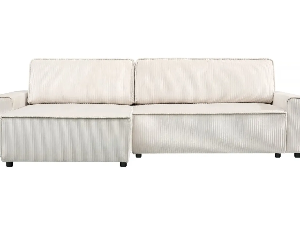 Canapé d'angle convertible et reversible en velours côtelé "Montaigne" - 3 places - Beige