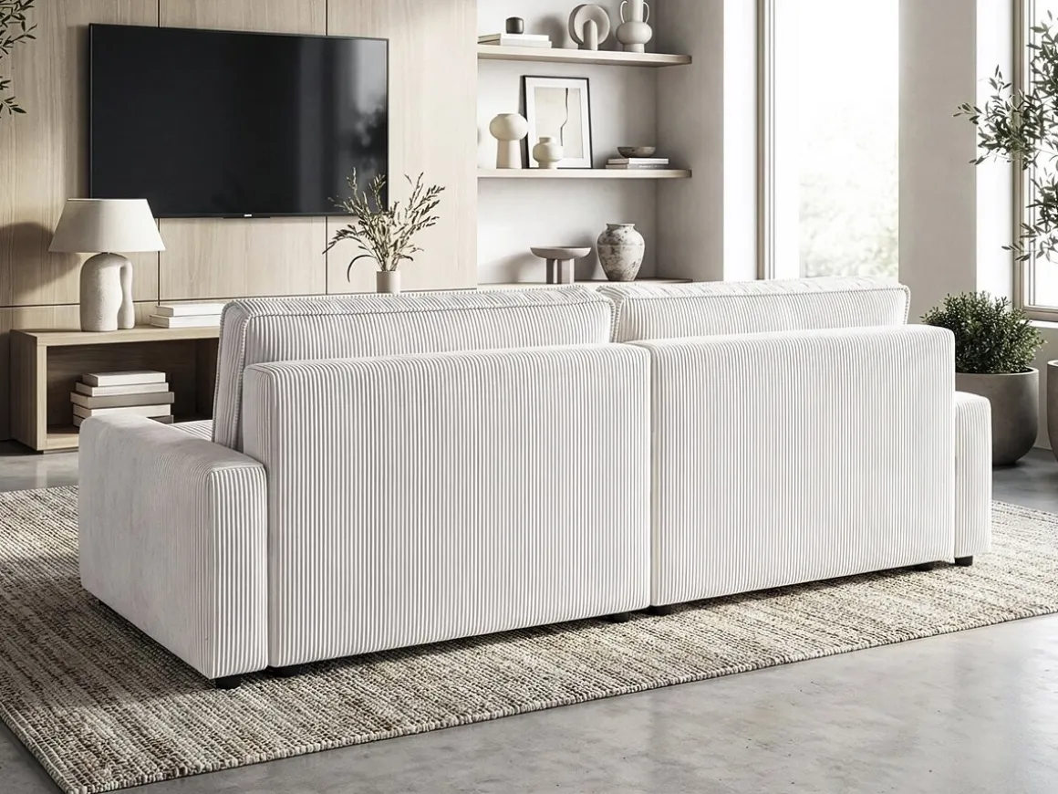 Canapé d'angle convertible et reversible en velours côtelé "Montaigne" - 3 places - Beige