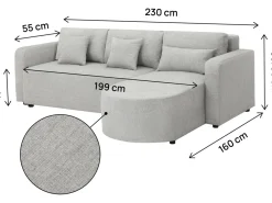 Canapé d'angle convertible et reversible en tissu 
