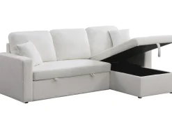 Canapé d'angle convertible/reversible avec coffre "Alain" - 3 places - Bouclettes - Blanc