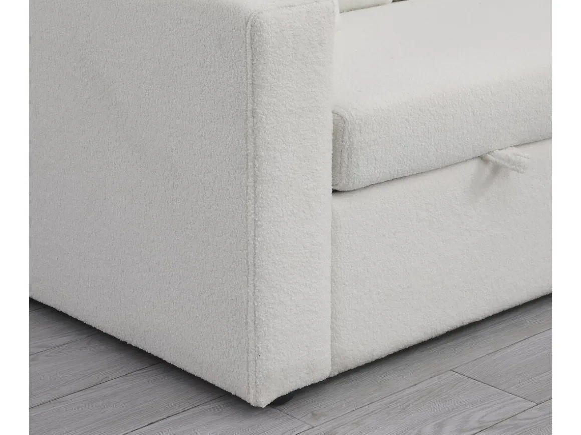 Canapé d'angle convertible/reversible avec coffre "Alain" - 3 places - Bouclettes - Blanc