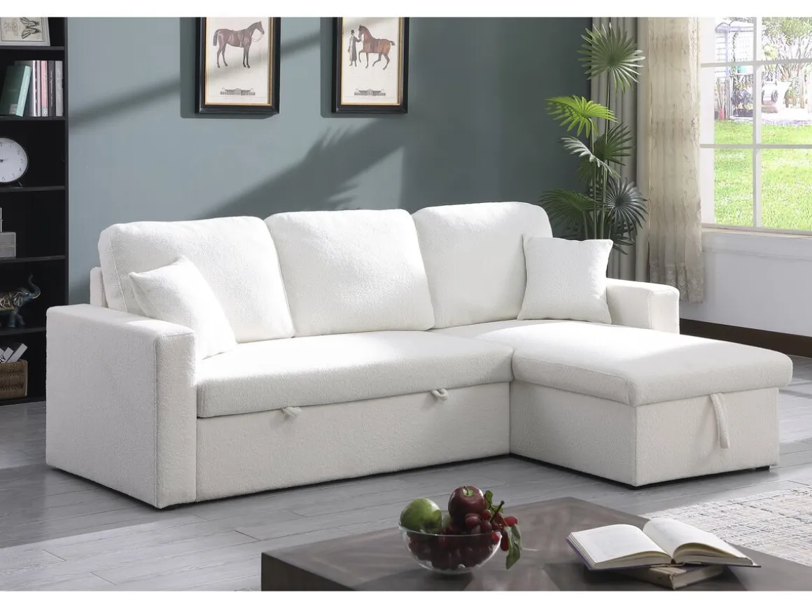 Canapé d'angle convertible/reversible avec coffre "Alain" - 3 places - Bouclettes - Blanc