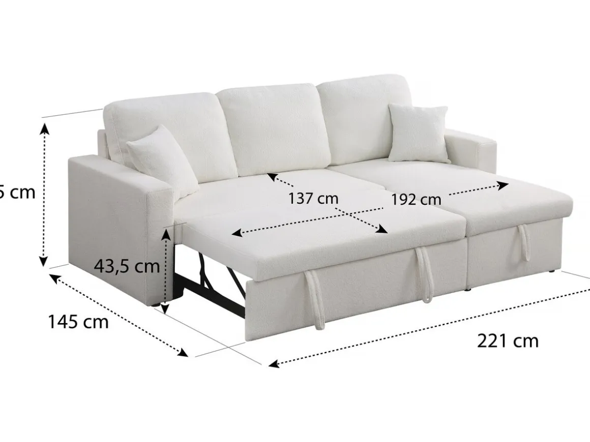 Canapé d'angle convertible/reversible avec coffre "Alain" - 3 places - Bouclettes - Blanc