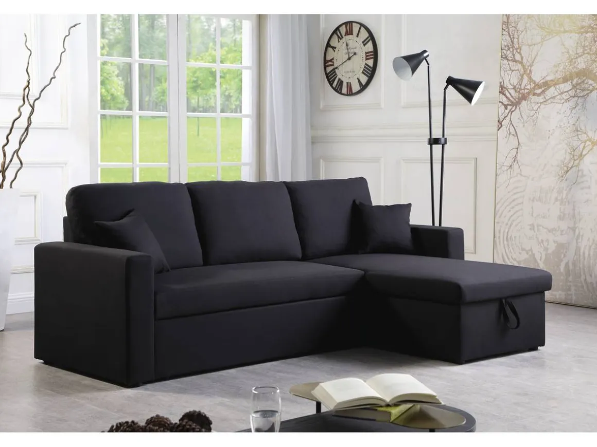 Canapé d'angle convertible/ réversible "Alain" - 221 x 145 x 85 cm - 3 places - Noir