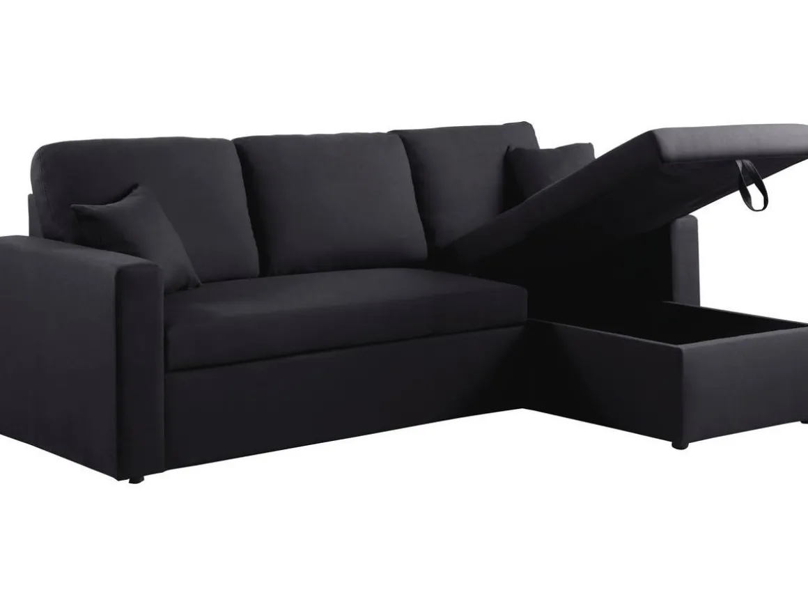 Canapé d'angle convertible/ réversible "Alain" - 221 x 145 x 85 cm - 3 places - Noir