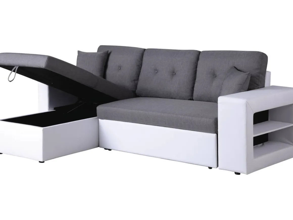 Canapé d'angle convertible/réversible "Axel" - 3 places - Blanc/Gris