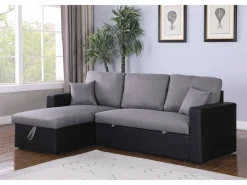 Canapé d'angle convertible/ réversible avec coffre "Alain" - 3 places - Gris / Noir