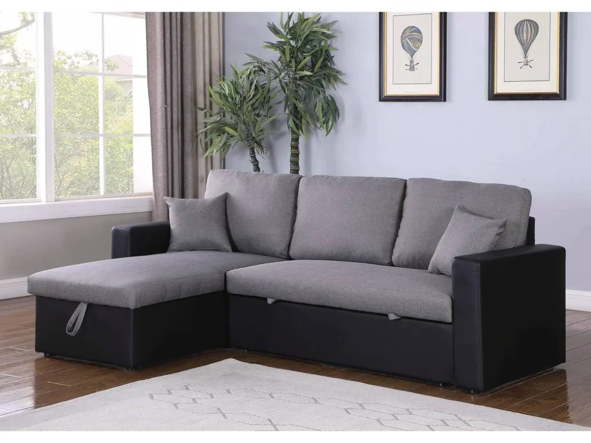Canapé d'angle convertible/ réversible avec coffre "Alain" - 3 places - Gris / Noir
