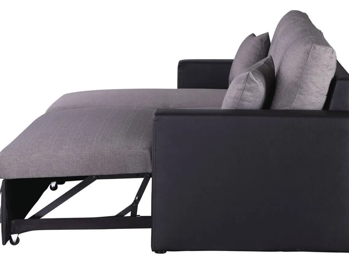 Canapé d'angle convertible/ réversible avec coffre "Alain" - 3 places - Gris / Noir