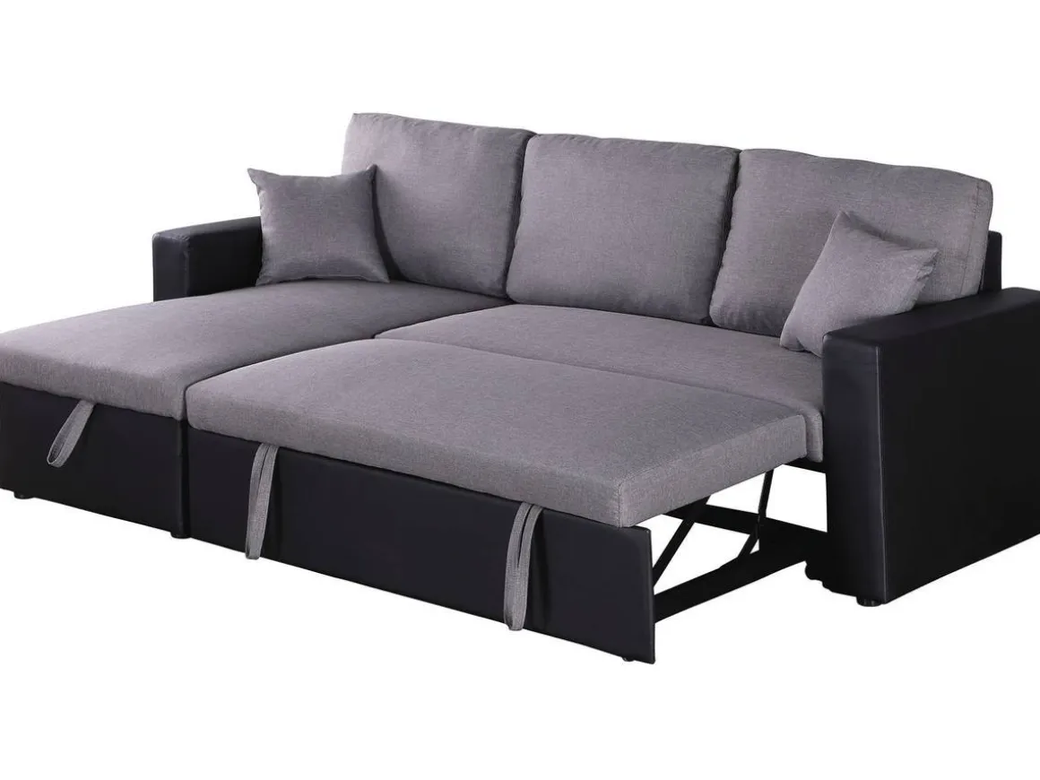 Canapé d'angle convertible/ réversible avec coffre "Alain" - 3 places - Gris / Noir