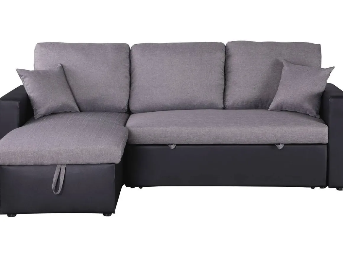 Canapé d'angle convertible/ réversible avec coffre "Alain" - 3 places - Gris / Noir