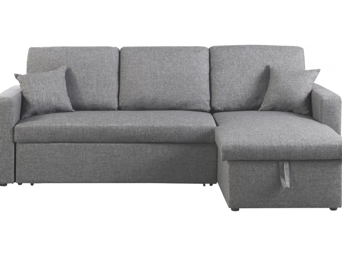 Canapé d'angle convertible/ réversible avec coffre "Alain II" - 3 places - Gris clair