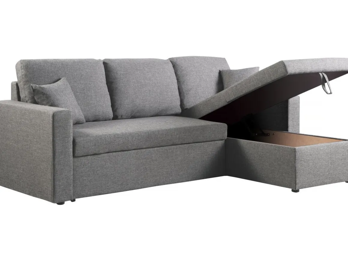 Canapé d'angle convertible/ réversible avec coffre "Alain II" - 3 places - Gris clair