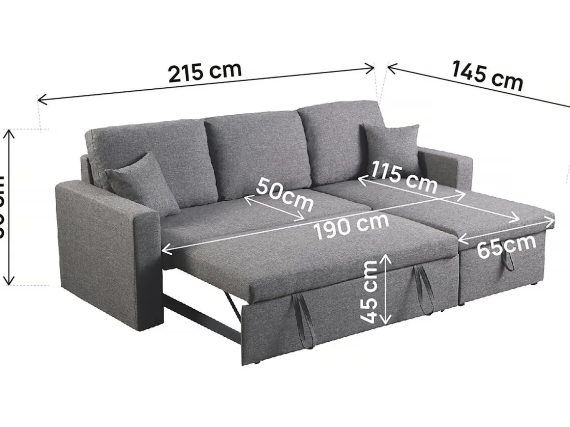 Canapé d'angle convertible/ réversible avec coffre "Alain II" - 3 places - Gris clair