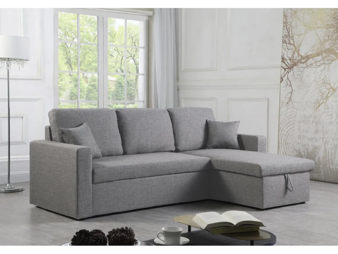 Canapé d'angle convertible/ réversible avec coffre "Alain II" - 3 places - Gris clair