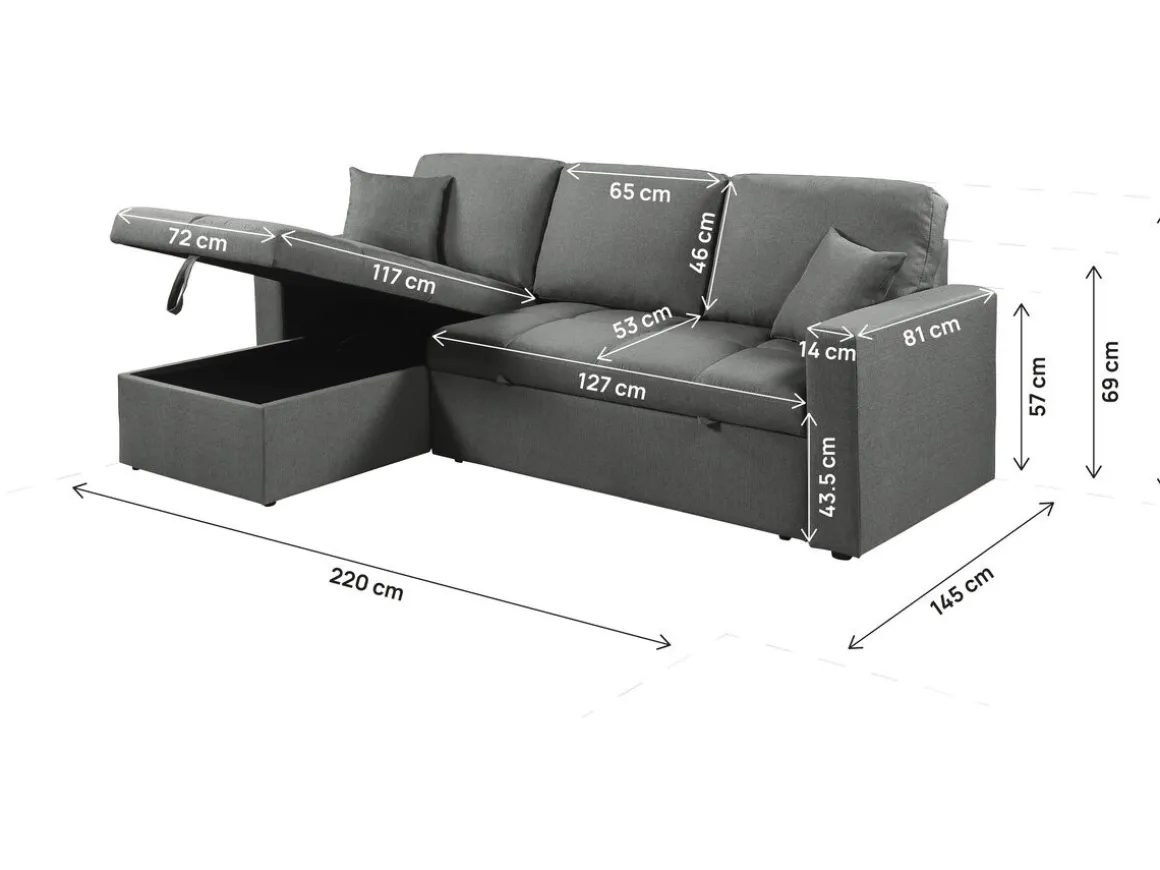 Canapé d'angle convertible/réversible style bubble "Alain" - 3 places - Gris