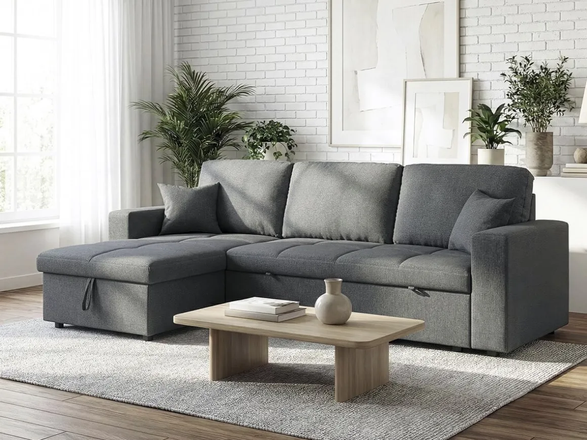 Canapé d'angle convertible/réversible style bubble "Alain" - 3 places - Gris