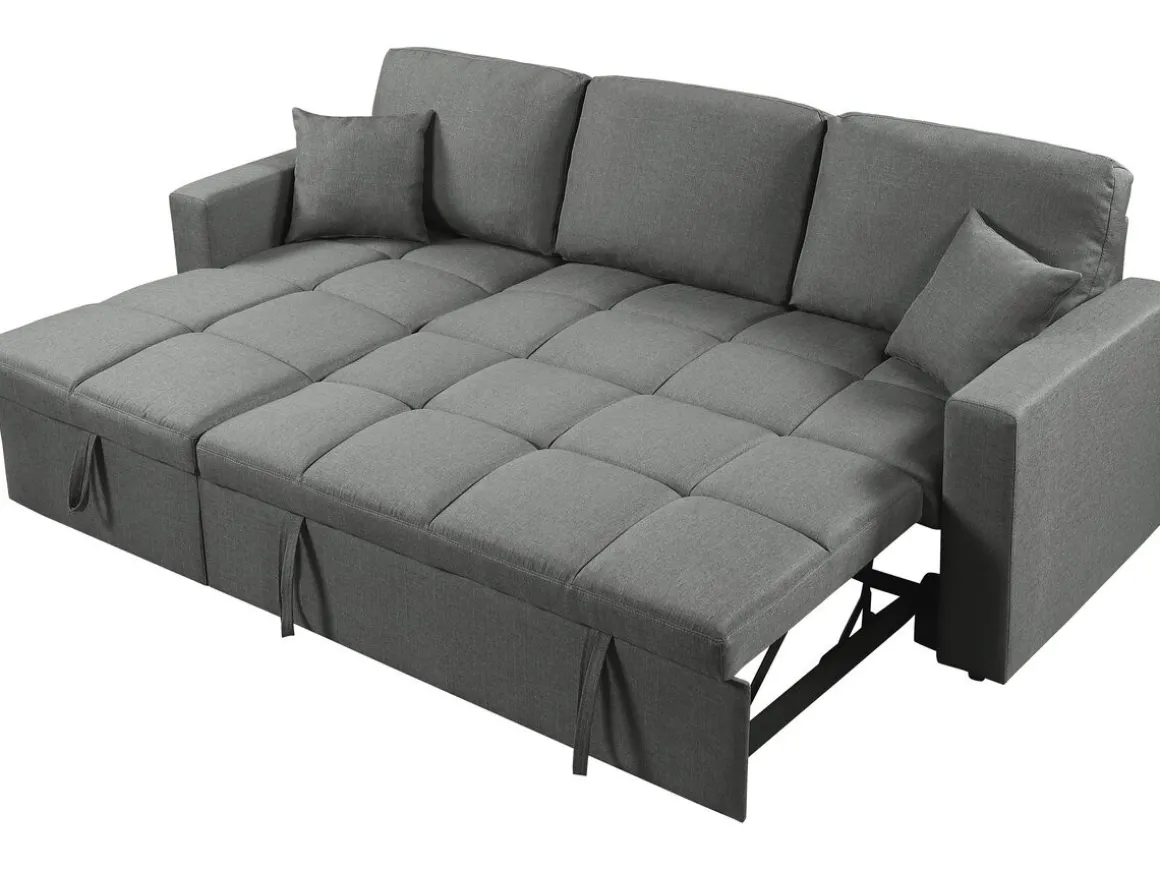 Canapé d'angle convertible/réversible style bubble "Alain" - 3 places - Gris