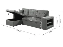Canapé d'angle convertible/réversible tissu style bubble "Axel" - 3 places - Gris